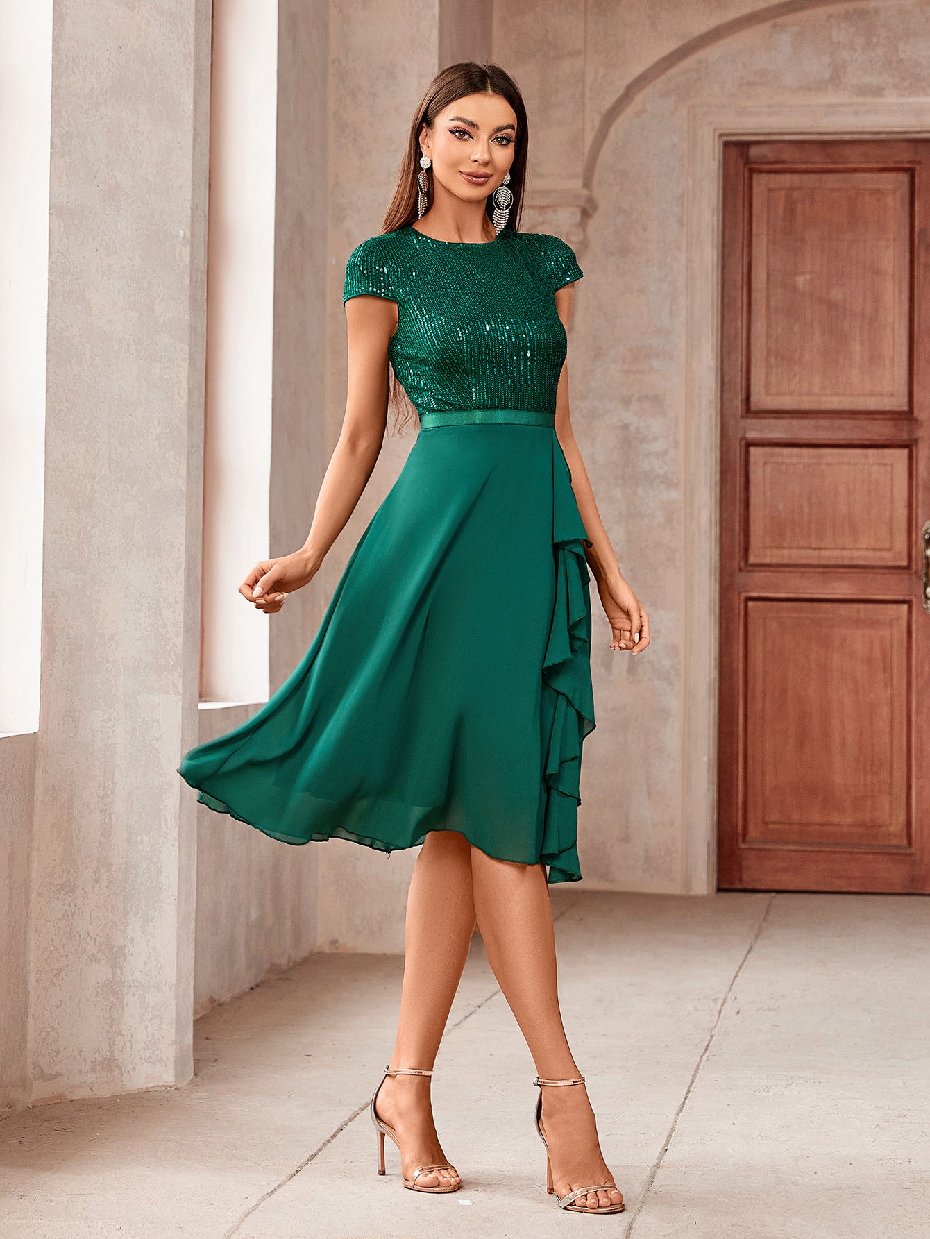 Solid Color Spring Summer Women's Short-Sleeved Slim-Fit Women's Dress 5