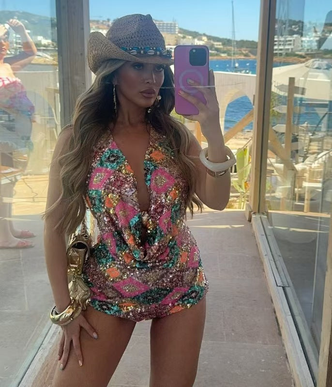 Trendy Fitted Sequin Shell Shorts Set 3