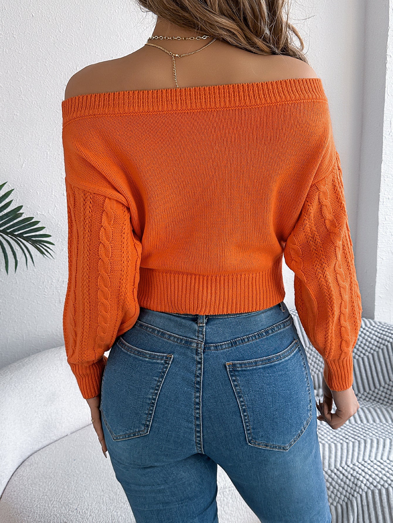 Autumn Winter Casual Solid Off Shoulder Long Sleeve Women Pullover Sweater 13
