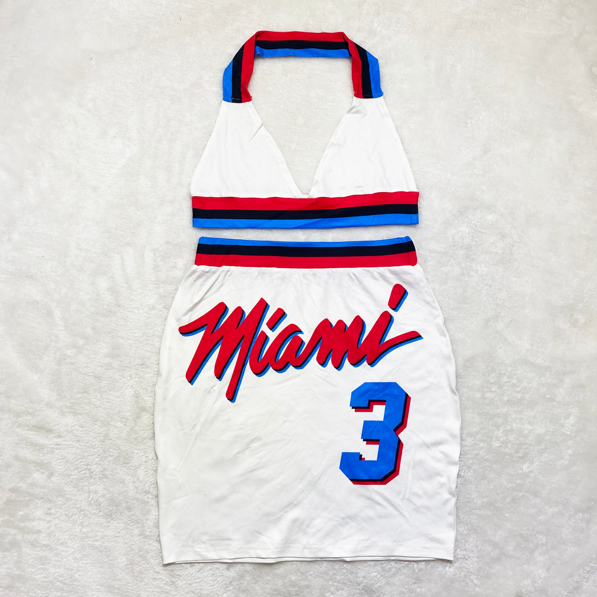 Summer Sports Print Halter Bra and Mini Skirt 2PC Set