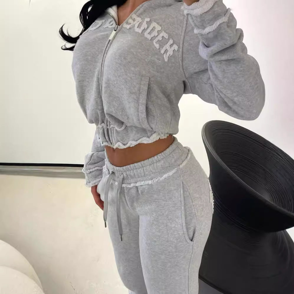 Women American style Casual Hoodies and Trousers Two Piece Set 7