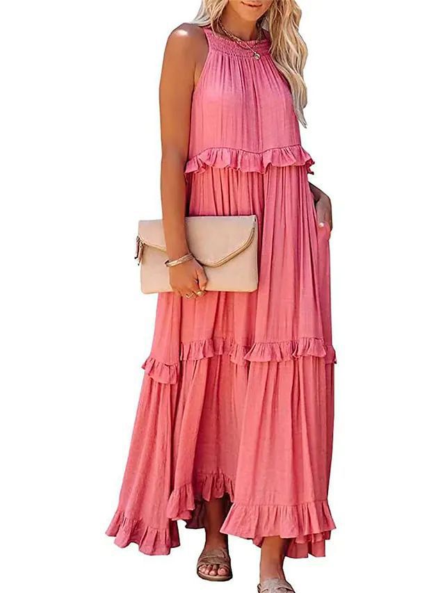 Summer Holidays Ruffle Long Dress Swing Elegant Beach Dress Women 8