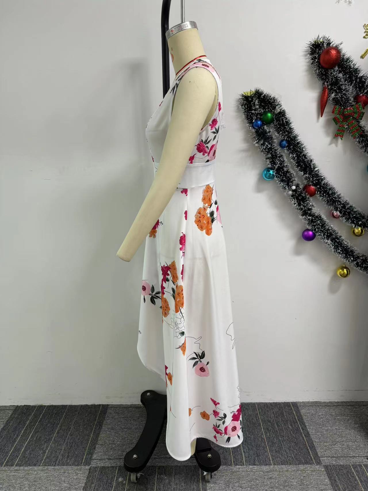 Summer Women Sexy Print V-neck Sleeveless Slit Dress 6