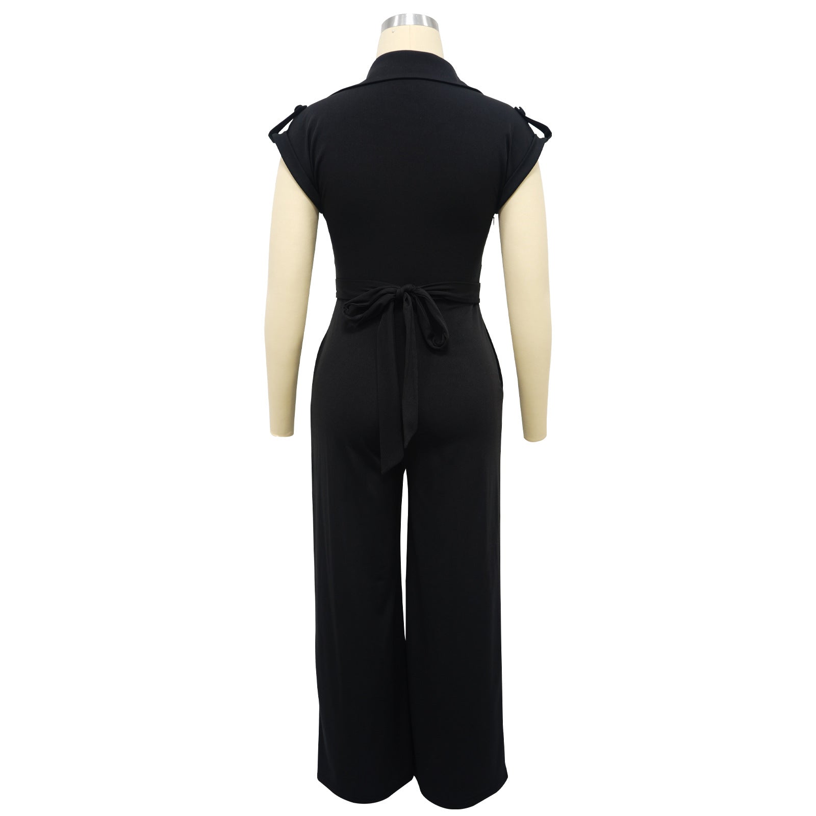 Fashionable Women's Solid Color Sleeveless V-Neck Wide Leg Jumpsuit 10