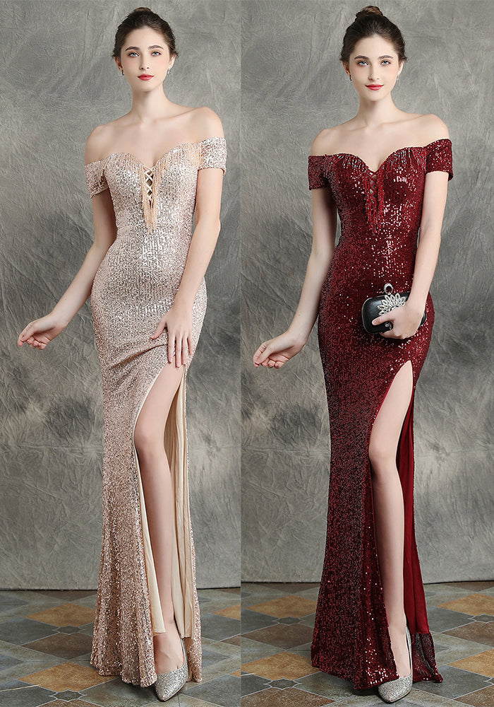 Sexy Slim Fishtail Evening Dress Long Sleeve Bridal Gown for Wedding & Party