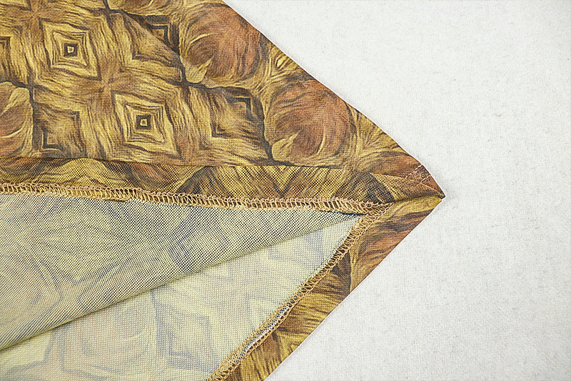 Elegant Women's Slim Waist Semi-Sheer Printed Round Neck Long Sleeve A-Line Dress 16