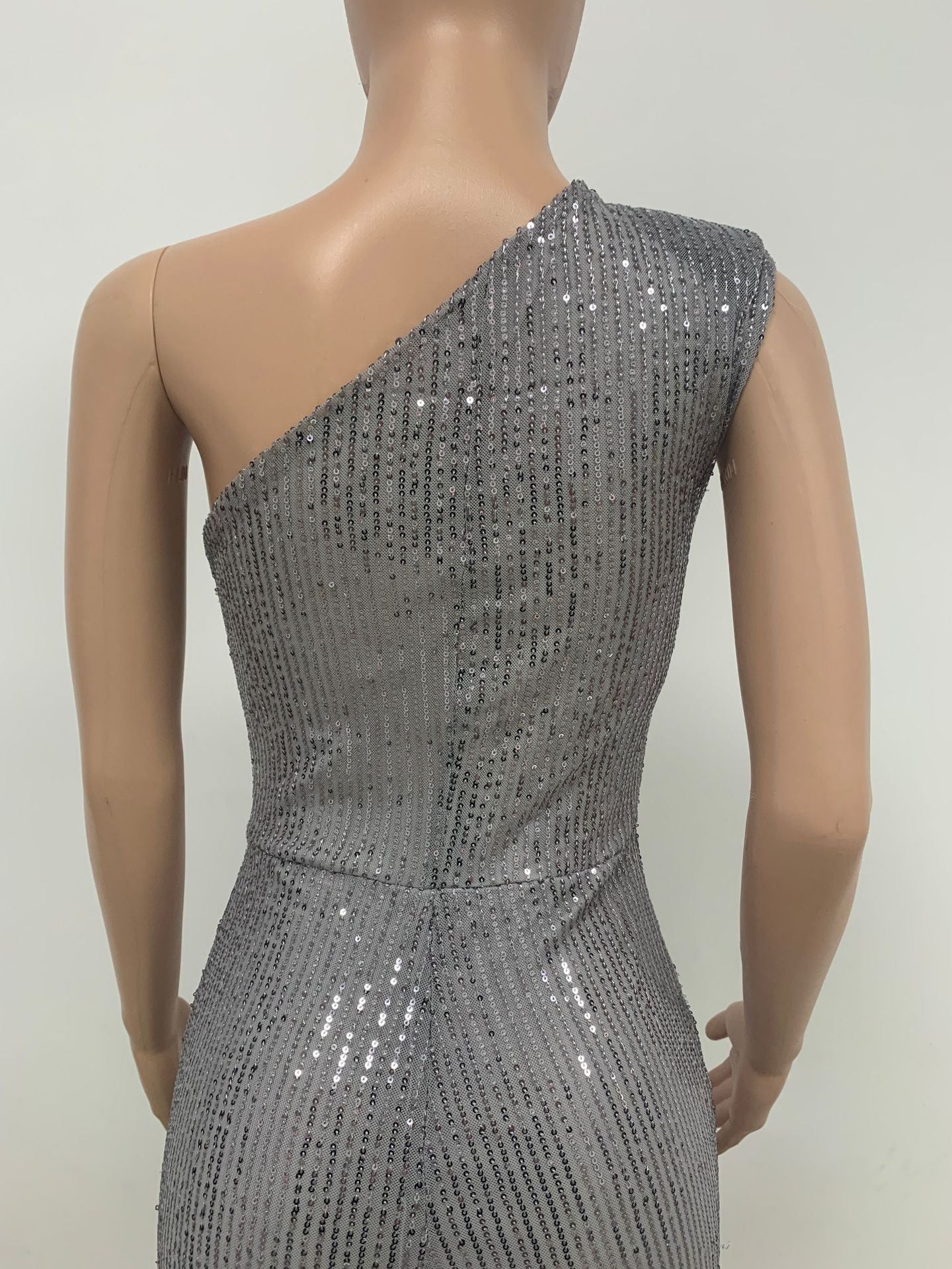 Women's Sleeveless One Shoulder Low Back Sequined Jumpsuit 54