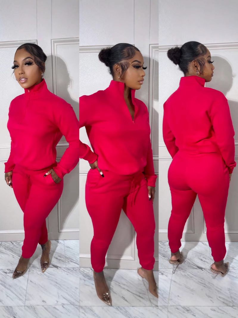 Women Winter Casual Zipper Sports Top and Pant Two Piece Set 9