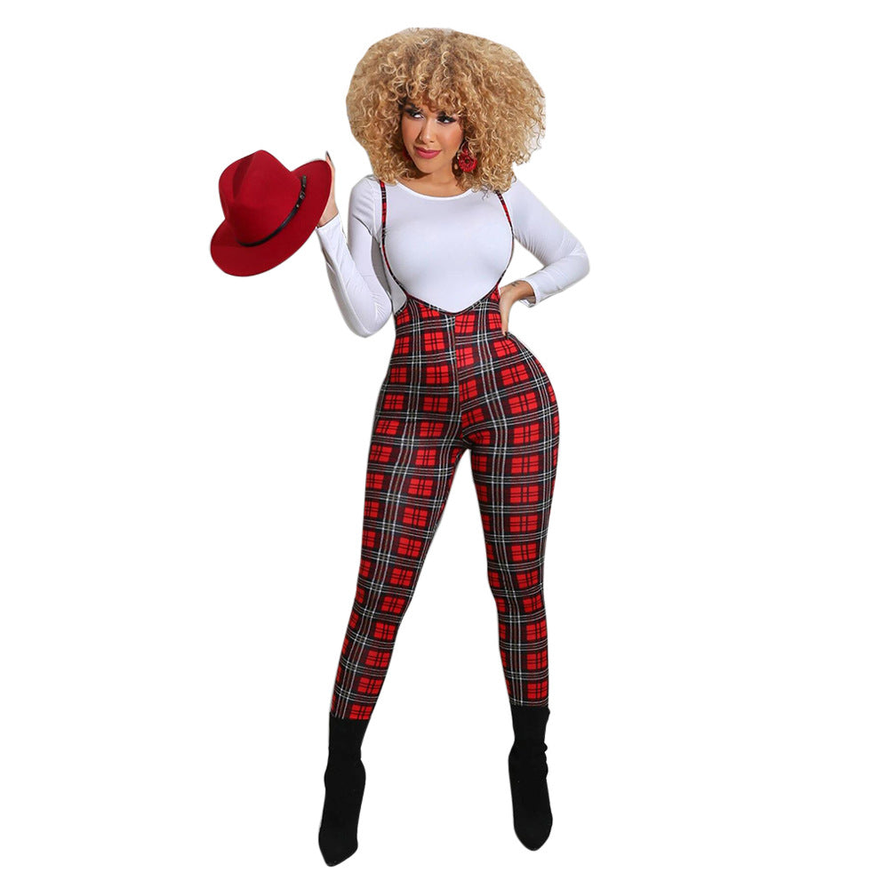 Spring Printed Long-Sleeved Slim Fit Women's Strap Casual Two Piece Pants Set 30