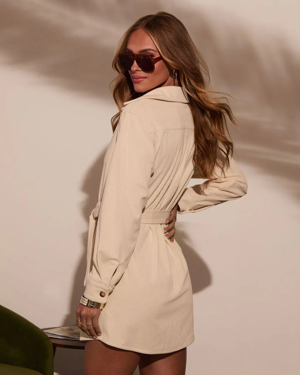 Women Fall/Winter Casual Turndown Collar Solid Lace-Up Dress 3