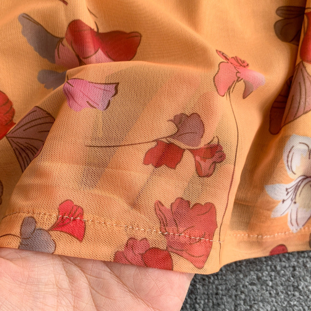 Women French Style Long-Sleeved V-Neck Lace-Up Maxi Print Bodycon Dress 28