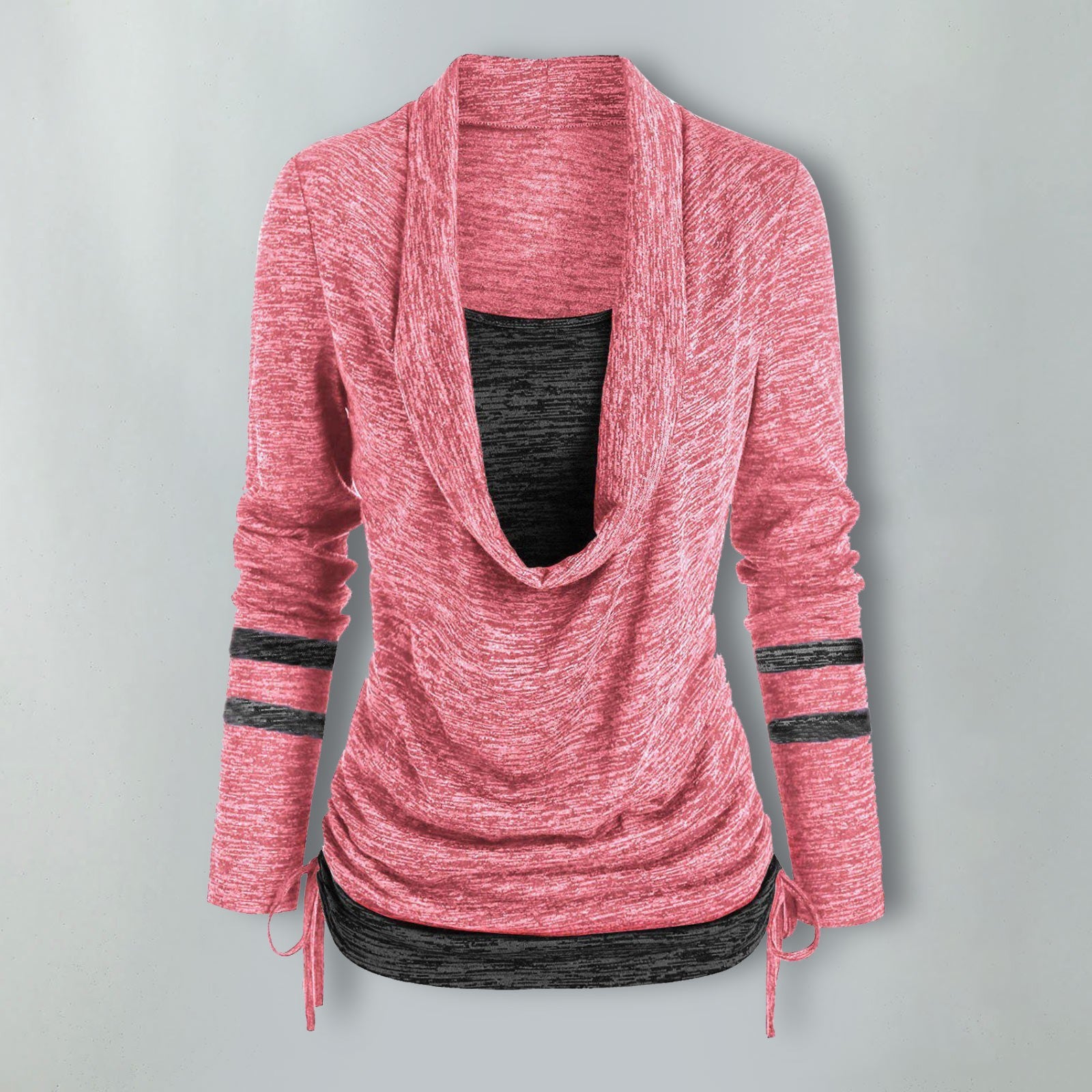 Women Leopard Patchwork Long Sleeve Loose Pleated Top 4