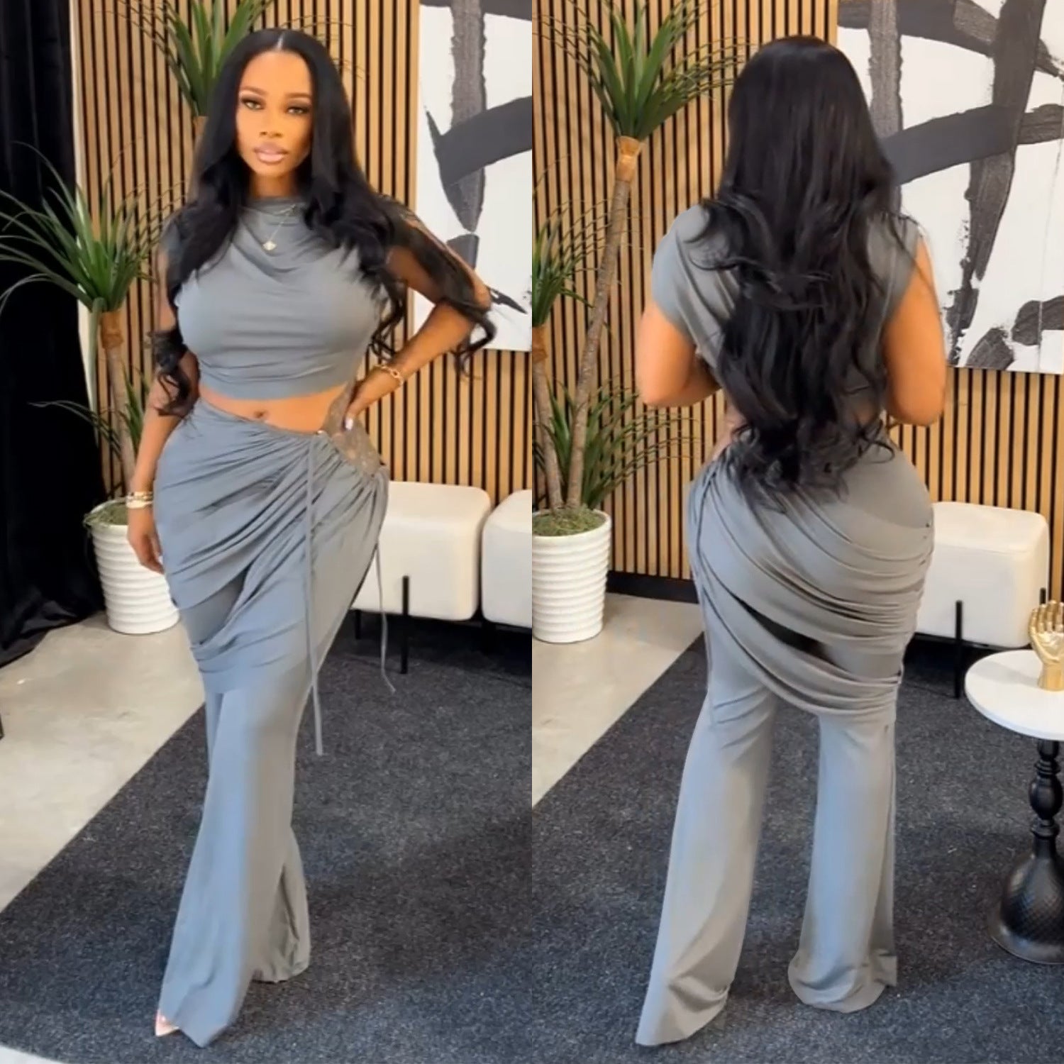 Women Casual Sleeveless Crop Top and Two-Piece Pants Set 3