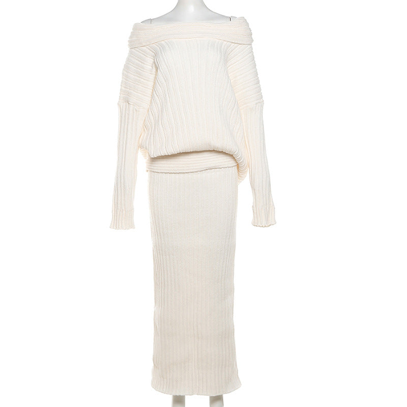 Women Off Shoulder Long Sleeve Loose Solid Knitting Sweater 16