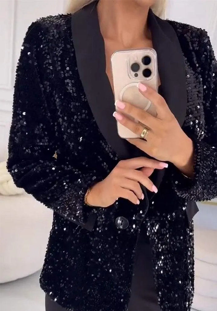Women autumn and winter Casual sequin Turndown Collar Blazer jacket 7