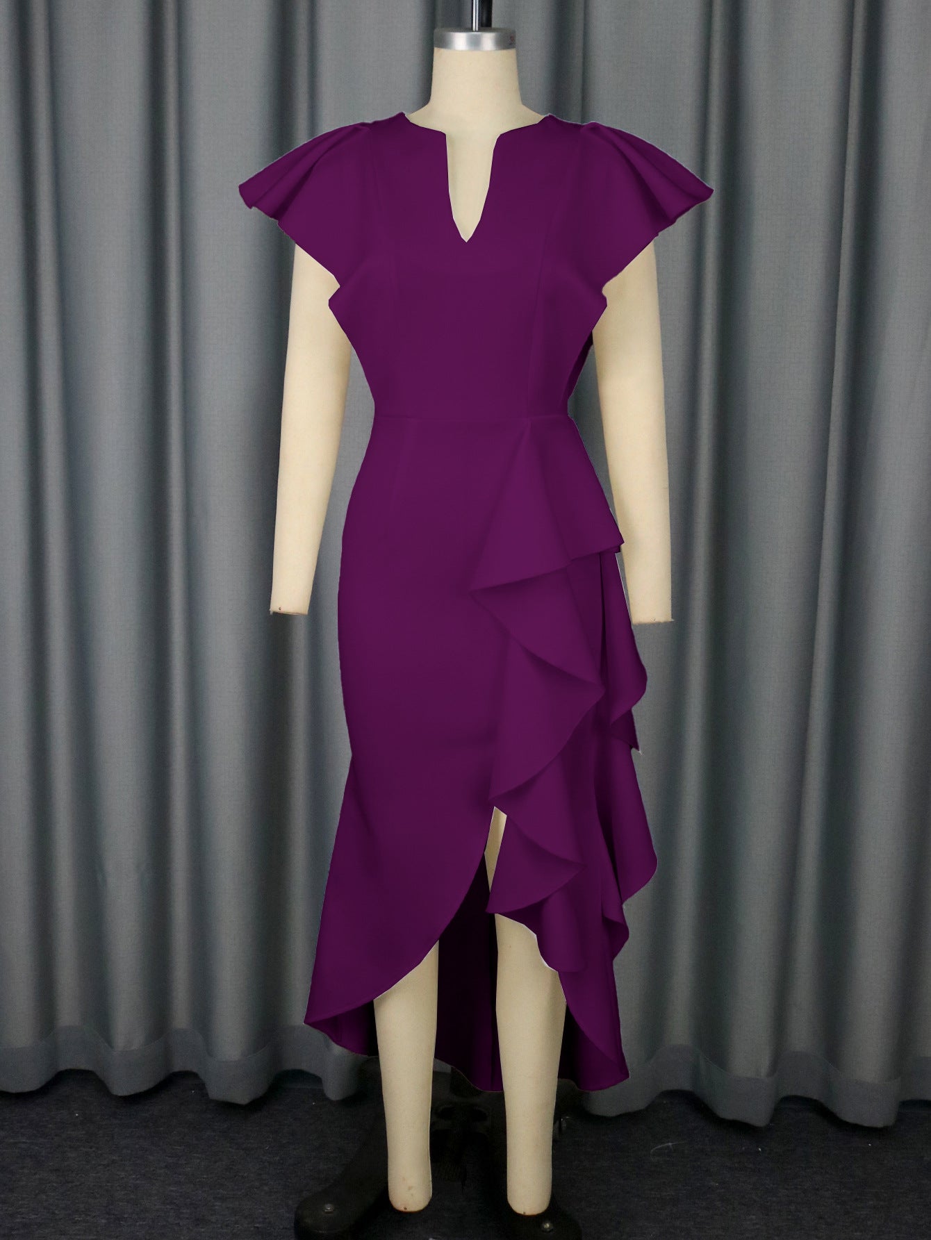 Plus-Size Women Ruffle Irregular Formal Party Dress 8