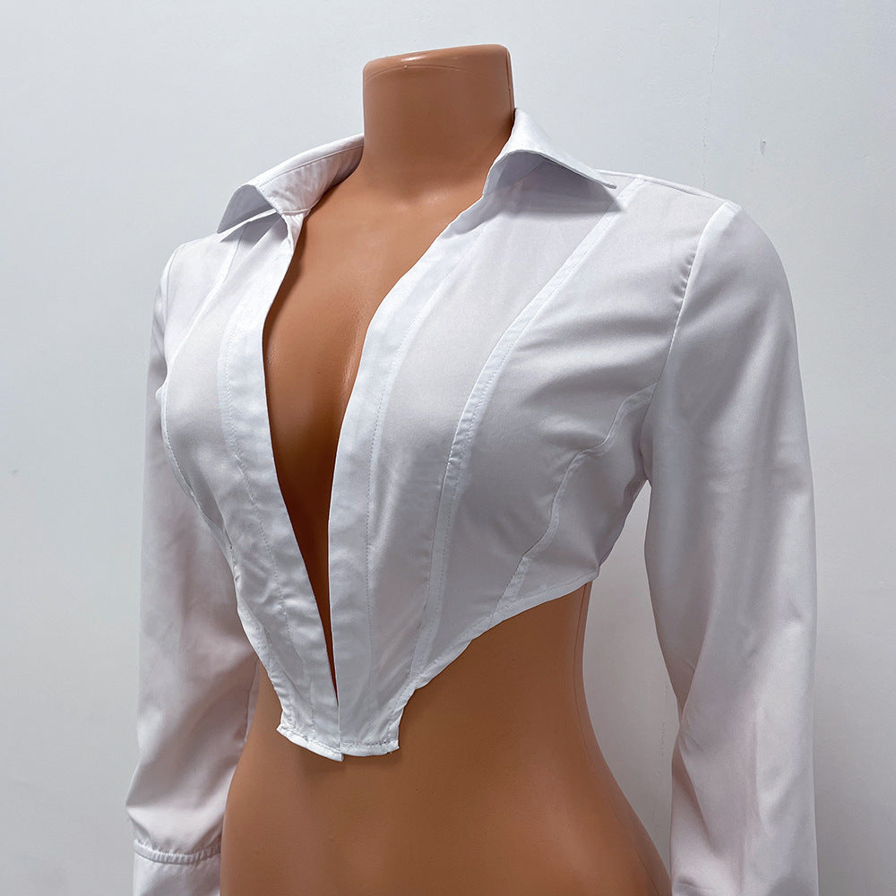 Spring Women's Sexy Long Sleeve White Shirt Women's cropped inspired design Top 12