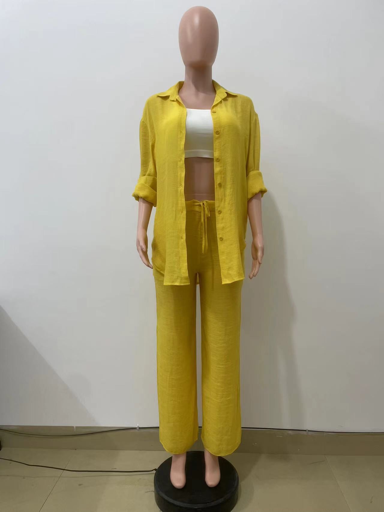 Women Casual long-sleeved shirt and straight pants two-piece set 10