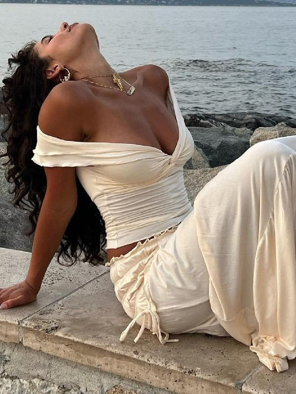 Women Summer Sexy Crop Tank Top and French Pleated Skirt Two-Piece Set 6