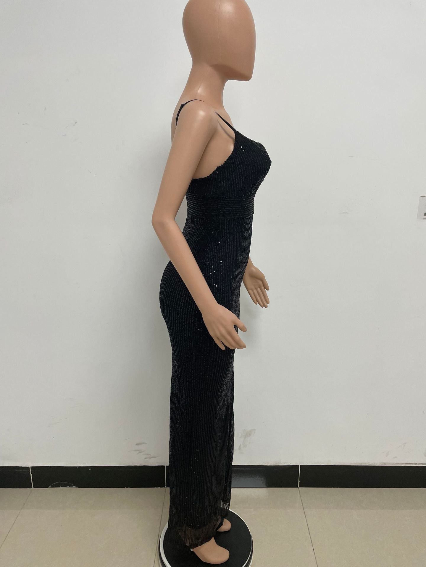 Women's Summer Slit Low Back Dress Sequined Sleeveless Suspender Dress 22