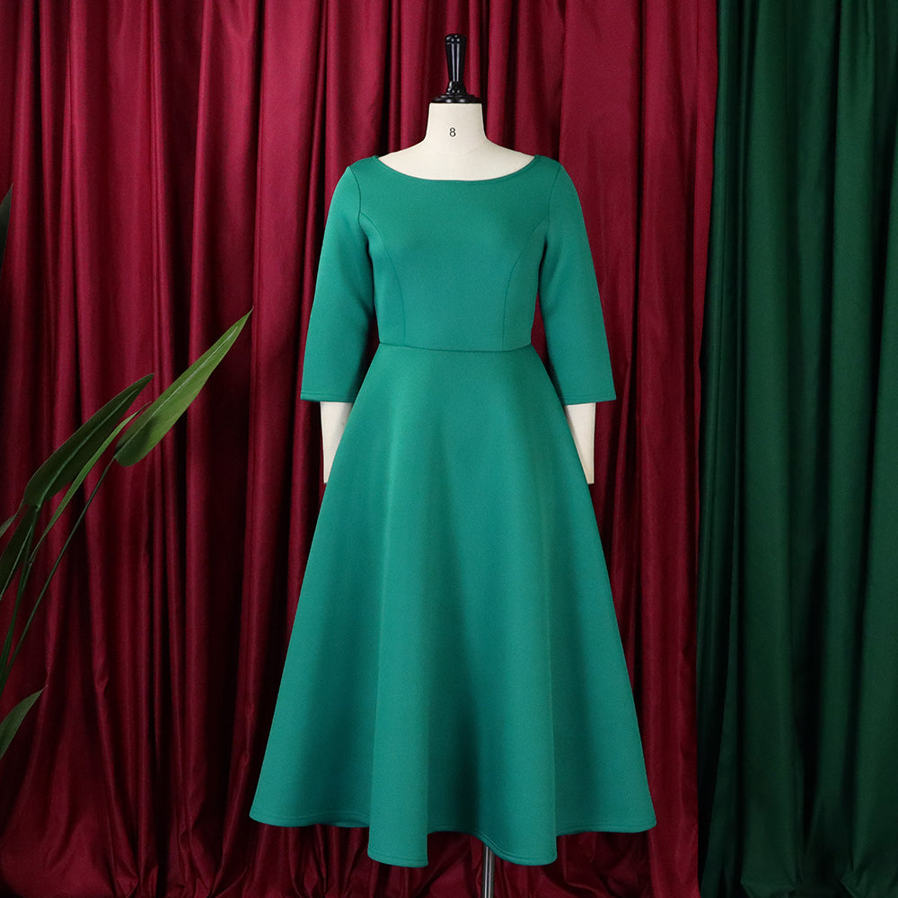 Women's Summer Solid Color Swing Dress Chic Evening Dress 15