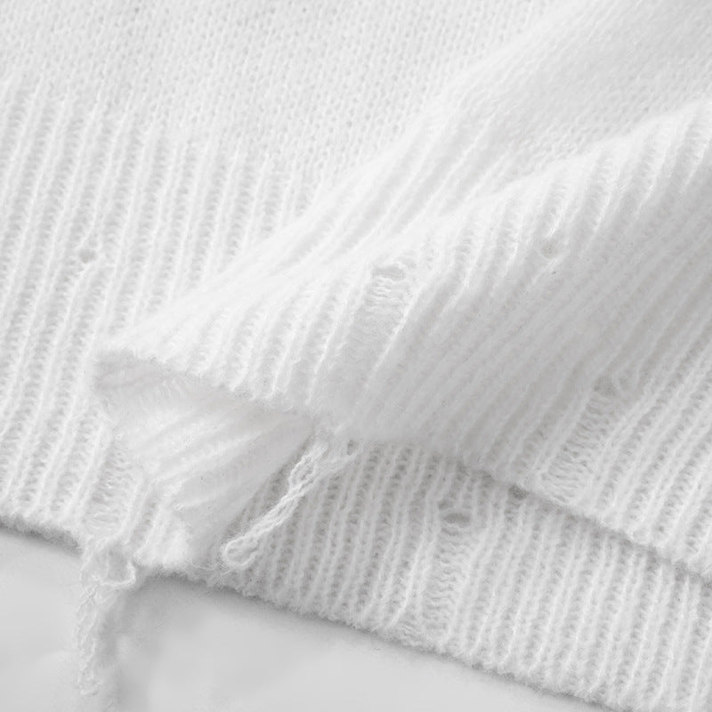 Women autumn and winter hollow Ripped knitting Top 16