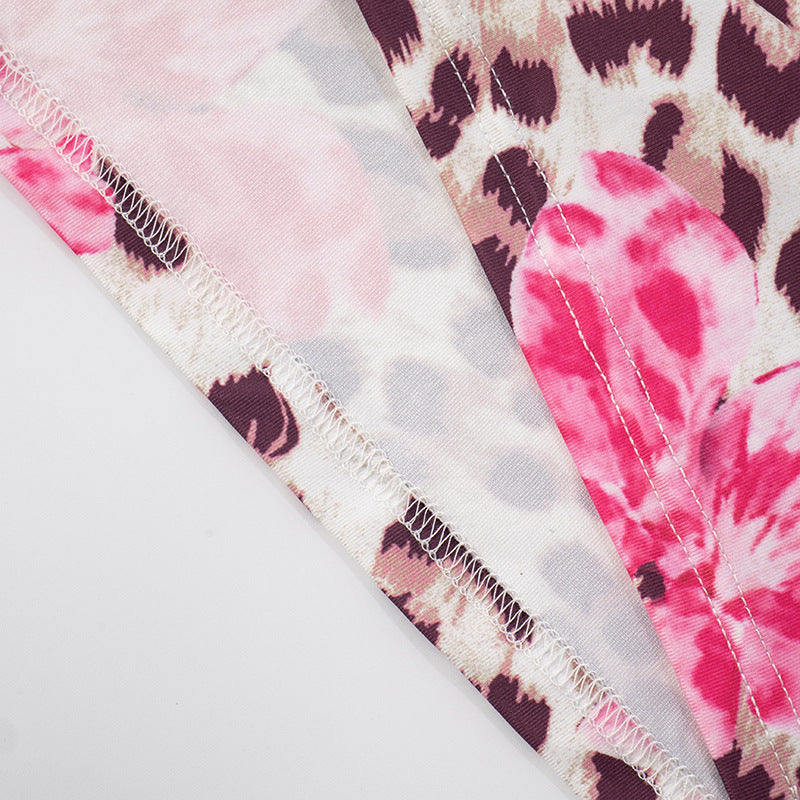 Women's Chic Flower Leopard Print V-neck Low Back Slim Long Dress 25