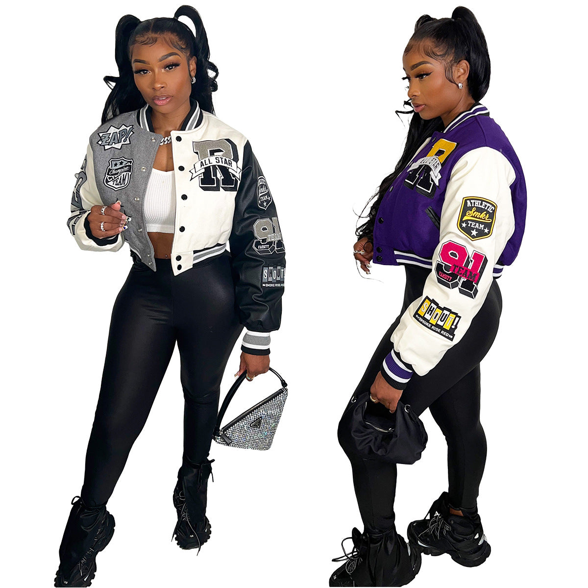 Fall/Winter Positioning Print Button Patchwork Ribbed Baseball Jersey 4