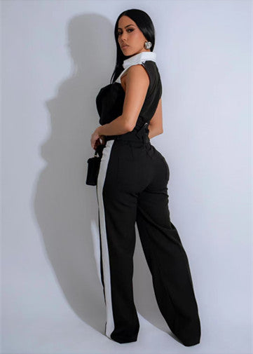 Women Casual contrasting pocket Top and trousers two-piece set 4