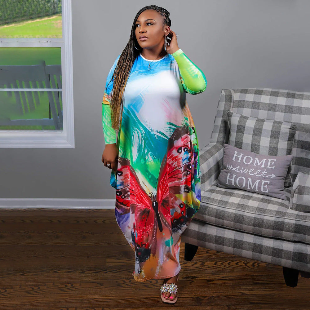 Women's Positioning Print Pockets Plus Size Loose Dress 5