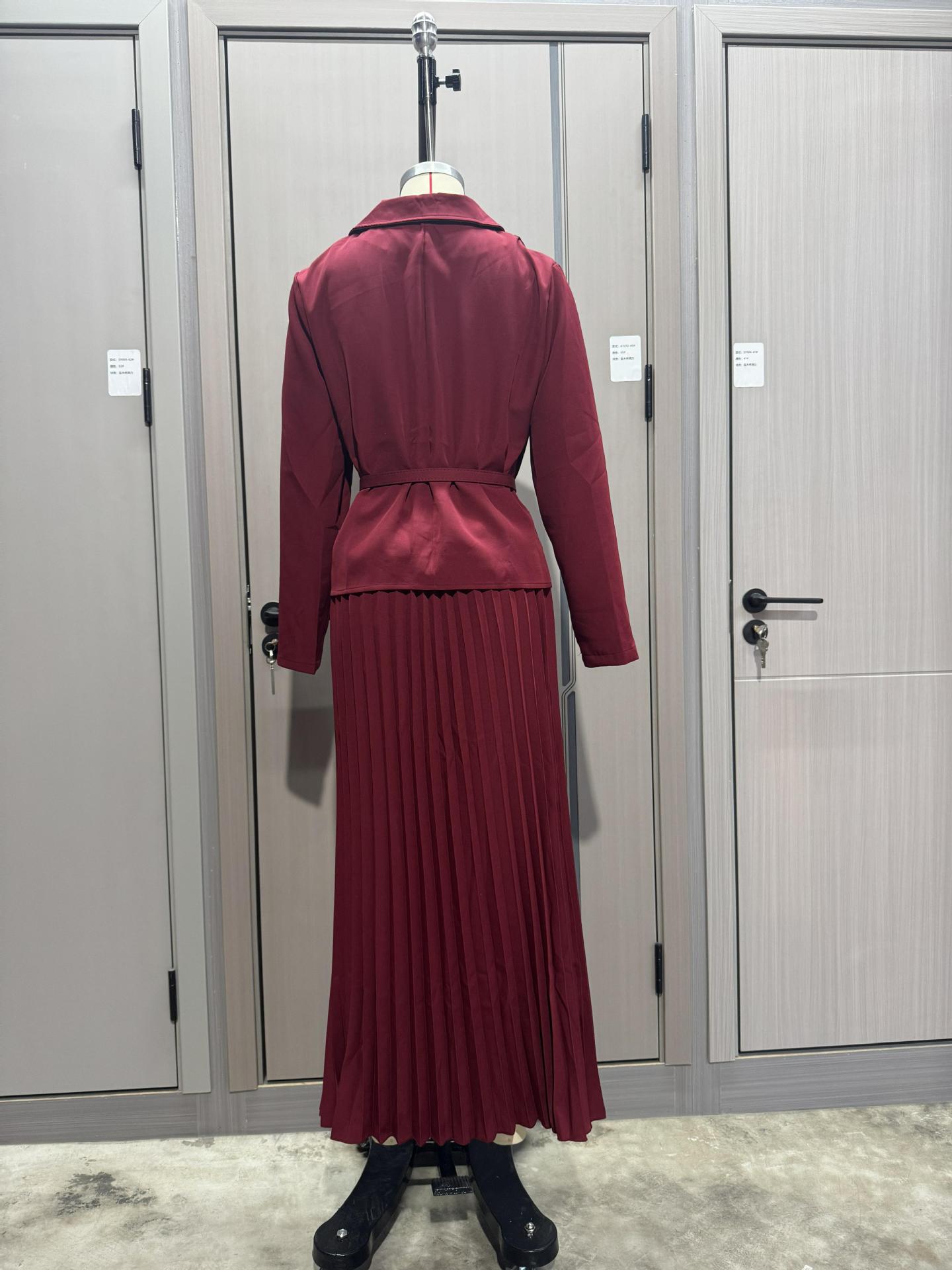 Women Button Blazer and Pleated Skirt Two Piece Set 21