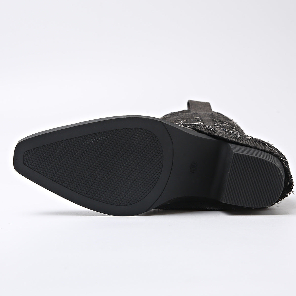 Pointed Mid-Tube Stacked Boots Women Autumn Thick Heel Martin Boots High Heel Denim Boots 12