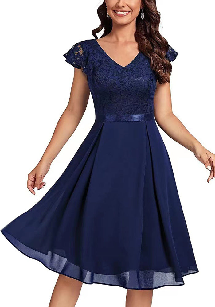 Women Lace Cutout Chiffon Dress