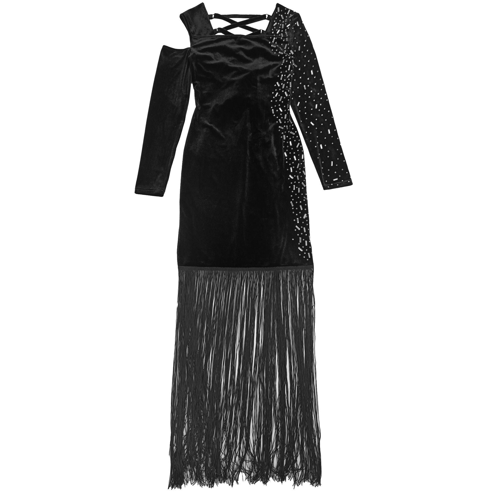 Fashion Women's Sexy Beaded Fringe Long-Sleeve Bodycon Dress 10
