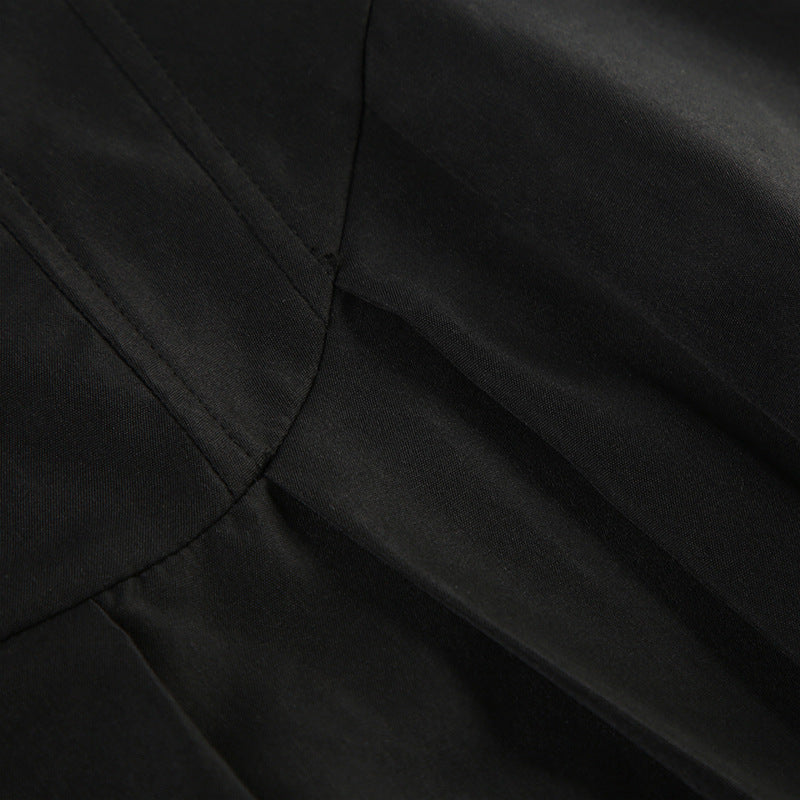 Chic Solid Color Black Strap Slim A-Line Long Dress 12