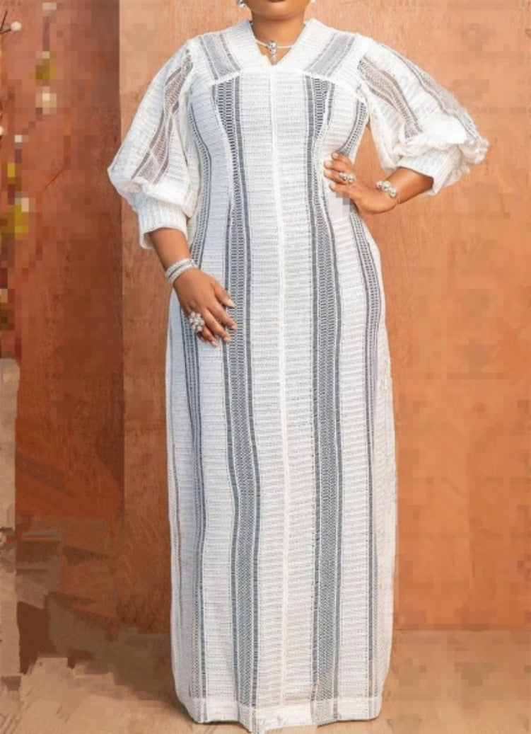 Plus Size Women V-neck Mesh Loose Maxi Dress 5