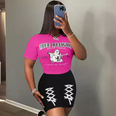 Women's Letter Printed Sports Suit Short-Sleeved Round Neck Casual Two-Piece Shorts Set 4