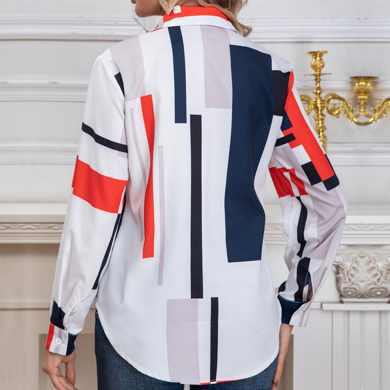 Women Contrast Color Block Long Sleeve Shirt