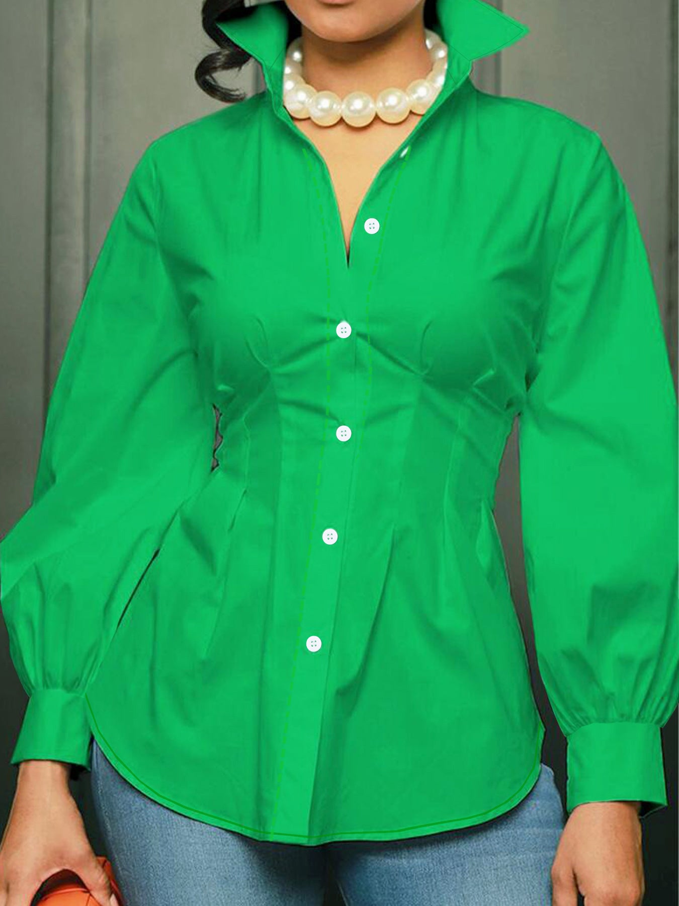 Sexy Slim Solid Color Button Shirt Top 3