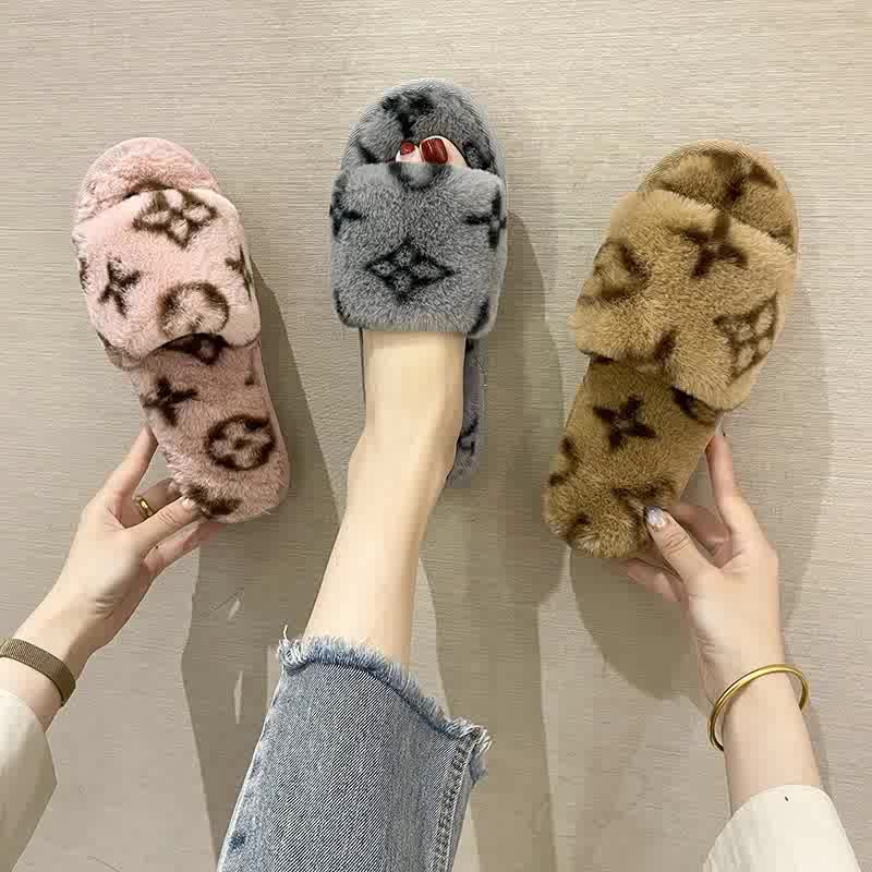fur slipper women's home warm fur coat flat bottom open cotton slippers 14