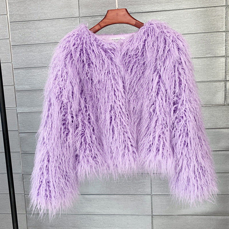 Fur Coat Solid Color Ladies Cropped Coat 15