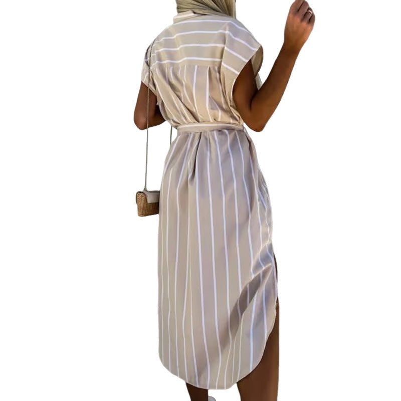 Spring Printed Turndown Collar Loose Shirt Dress 7