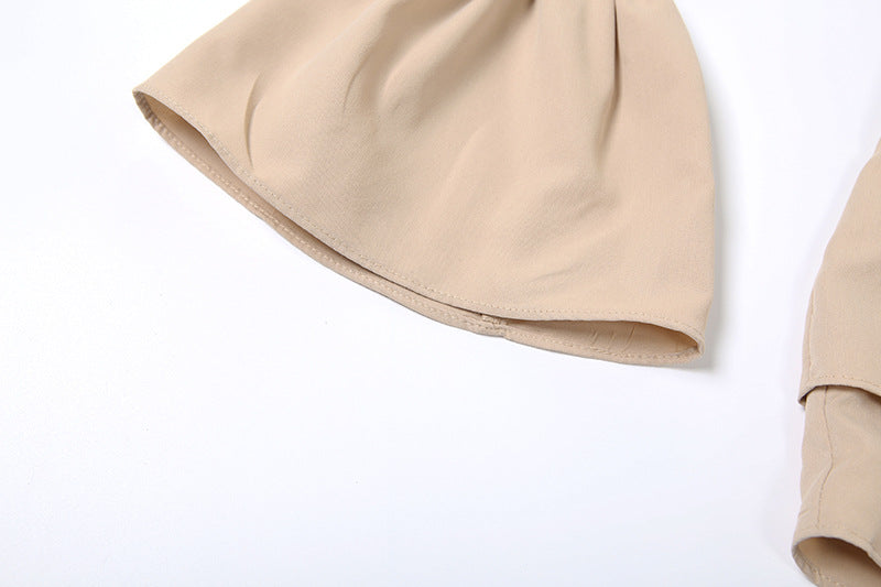 Women's Autumn Sexy Solid Color Off Shoulder Low Back Loose Lace-up Belt Bell Sleeve Dress 18