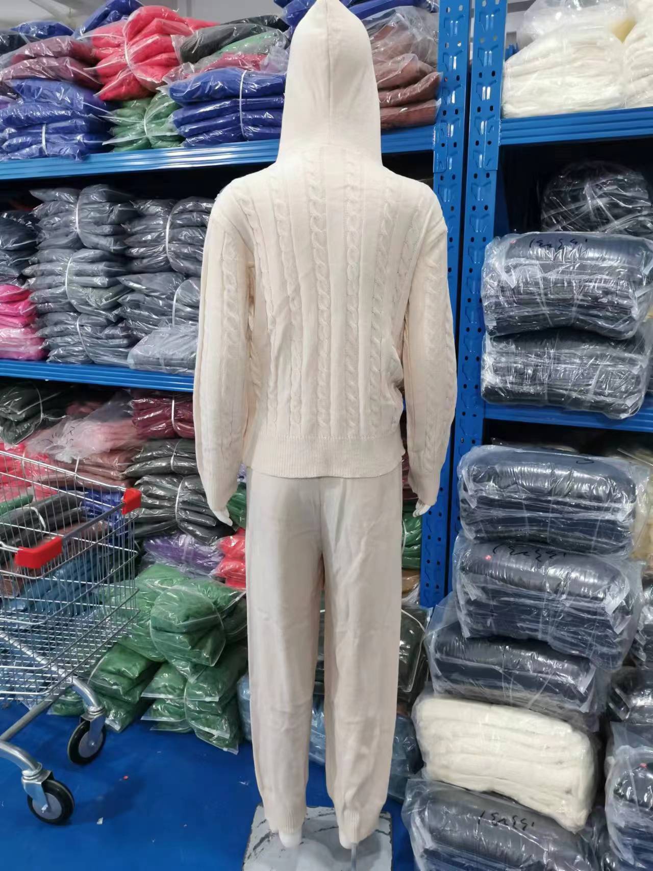 Autumn solid color hooded zipper top Casual home loungwear set 13