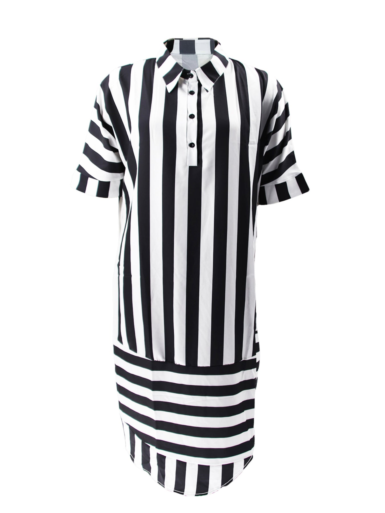 Plus Size Women Summer Striped Printed Short Sleeve Loose Casual Shirt Dress 9