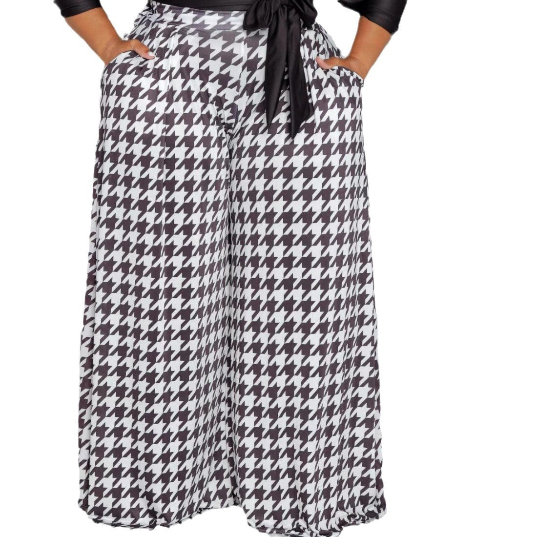 Women's Clothing Autumn And Winter Fashion Houndstooth Plus Size Wide-Leg Pants Women 4