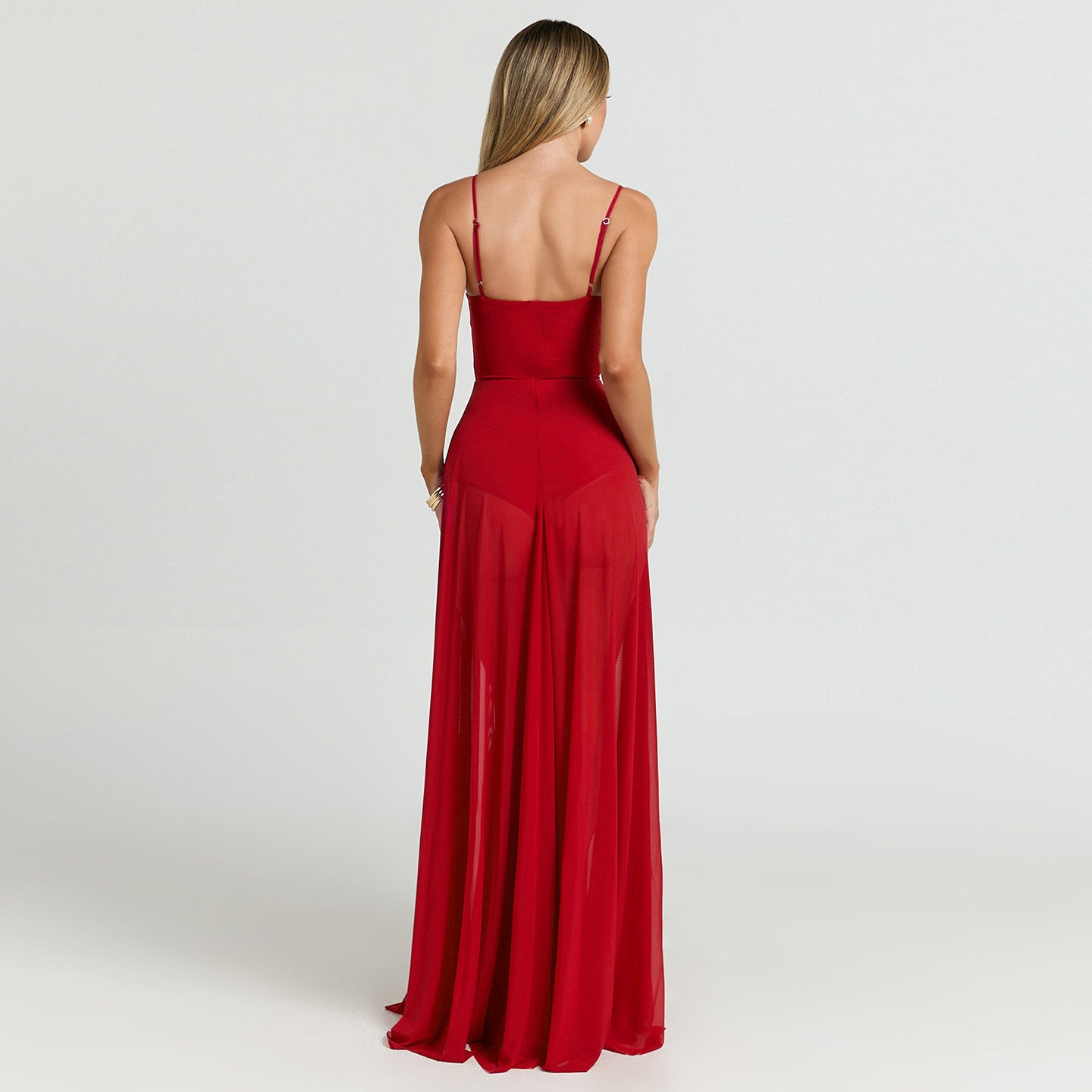 Mesh Patchwork Sexy High-Slit Strap Holiday Dress