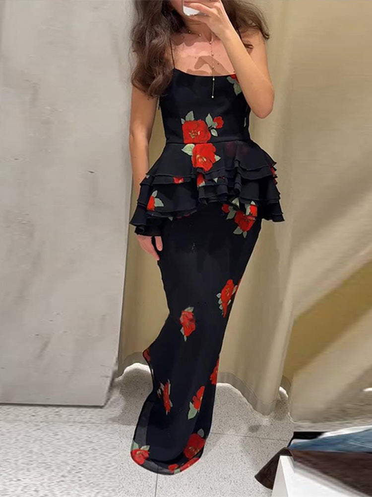 Women's Bohemian Print Halter Strap Top Skirt Set 4