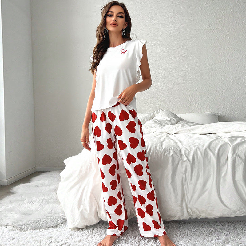Women T-shirt And Printed Pants Casual Lounge Wear Set for Two 10