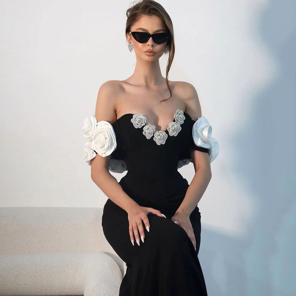Women Strapless flower sleeveless off-shoulder maxi dress 4